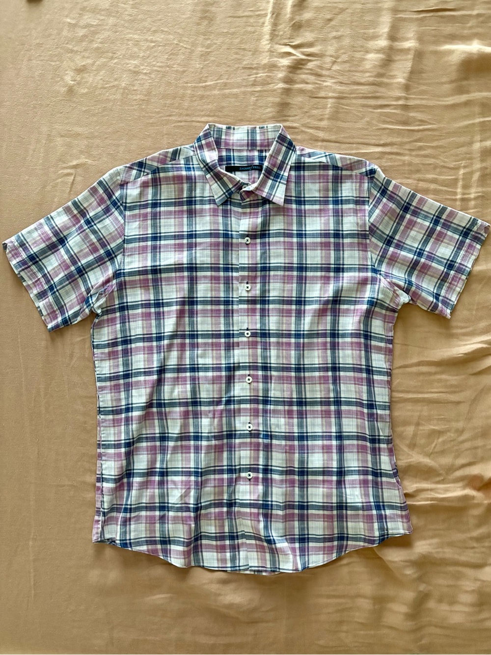 Zachary Prell Short-Sleeve Plaid Button-Down Shirt - Blue & Purple XL